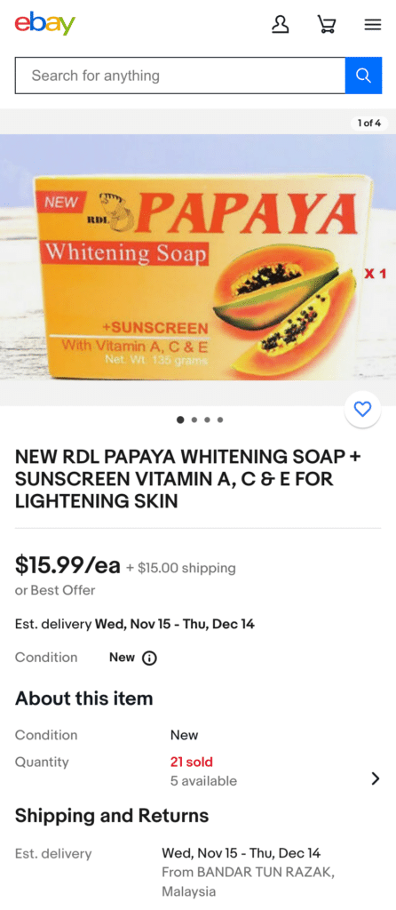 papaya whitening soap merupakan barang malaysia yang laku di eBay